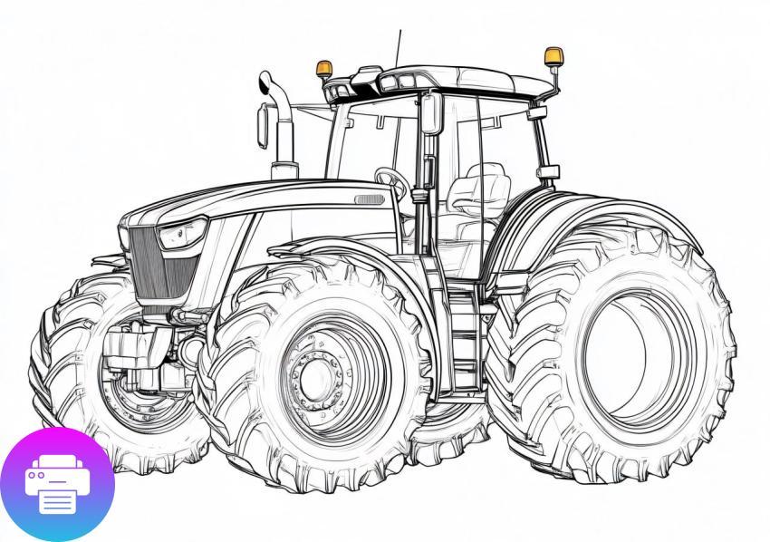 Раскраска Трактор: Детальное Изображение для Детей
