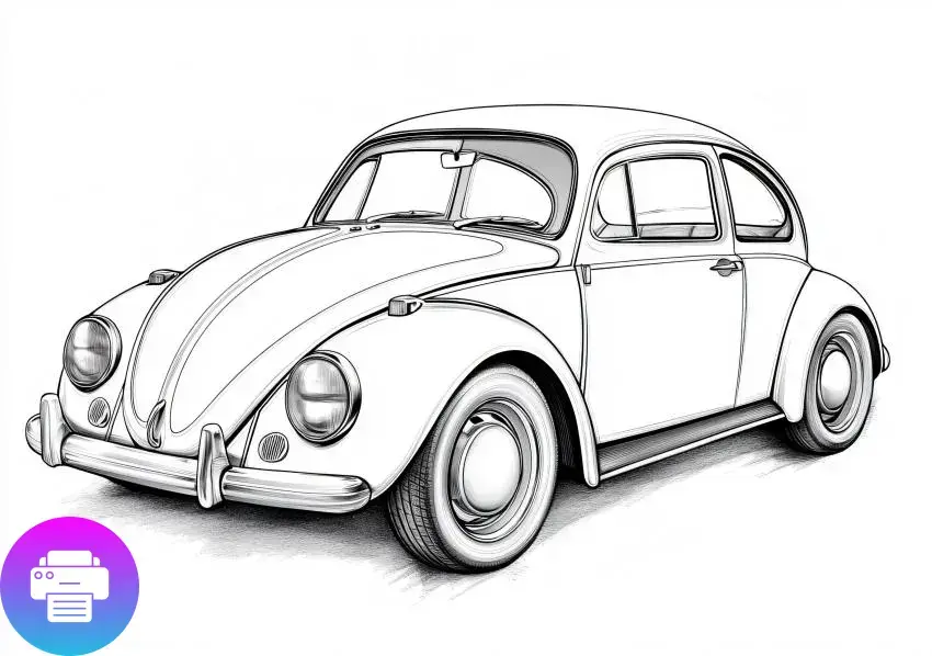 Раскраска Классического Автомобиля Volkswagen Beetle